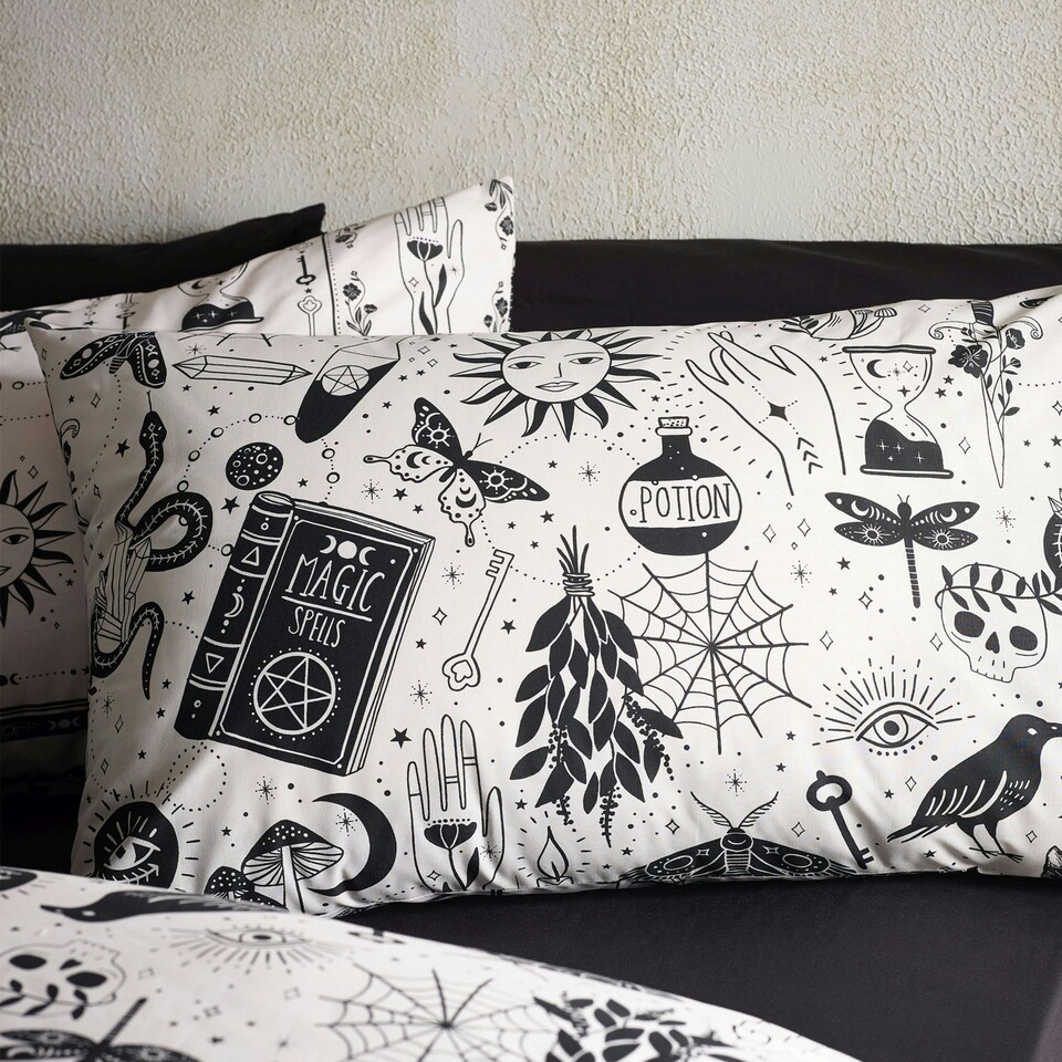 image 1 of Catherine Lansfield Enchanted Witchcraft Reversible Duvet Cover Set Black / Natural | Black | Black / Natural | Single