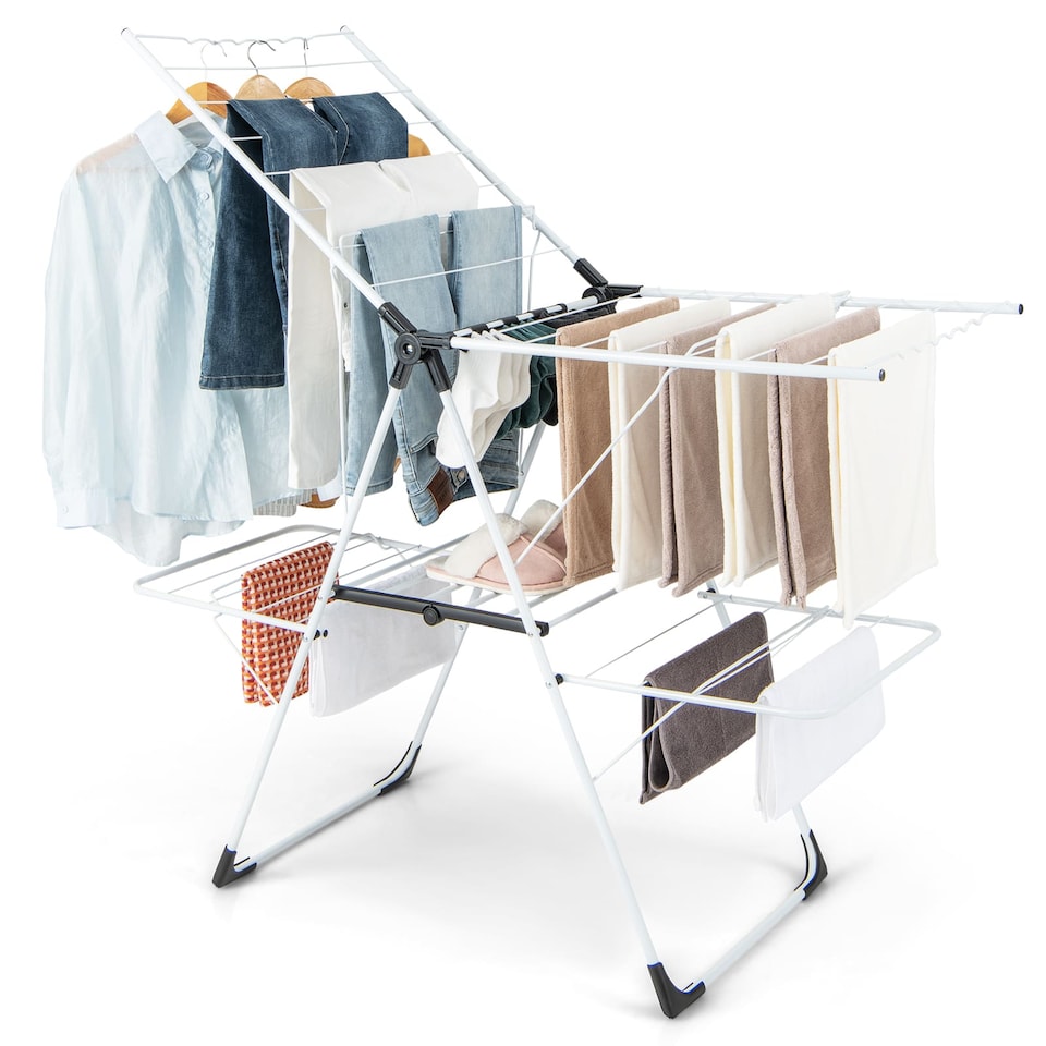 image 1 of COSTWAY Foldable Clothes Drying Rack 2 level Laundry Drying Rack