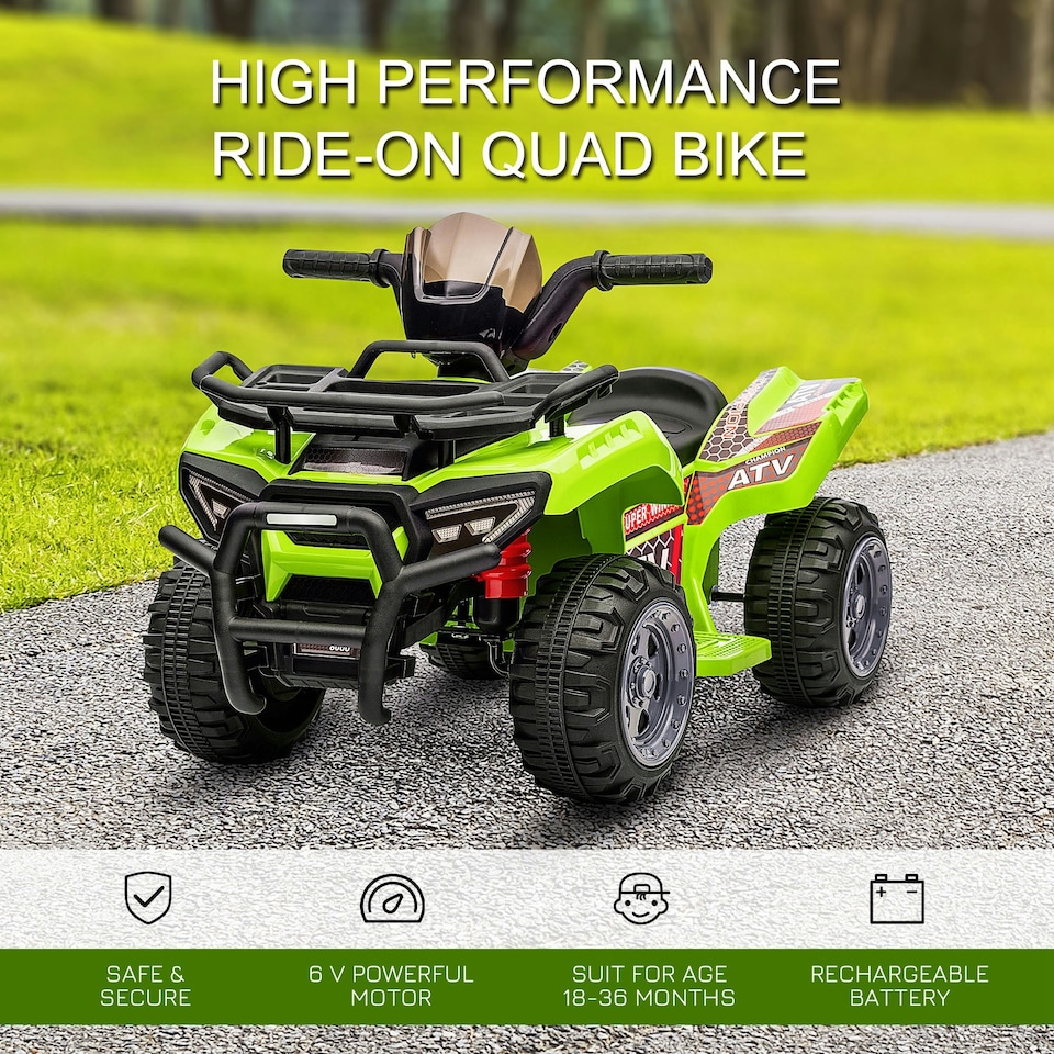 image 1 of HOMCOM 6V Kids Electric Ride on Car Toddler Quad Bike ATV for 18-36 month Green