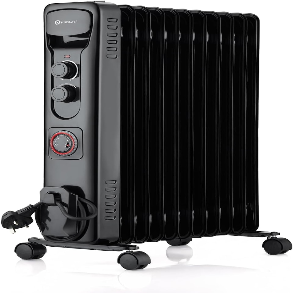 image 1 of PureMate 2500W Oil Filled 11 Fin Radiator - Black