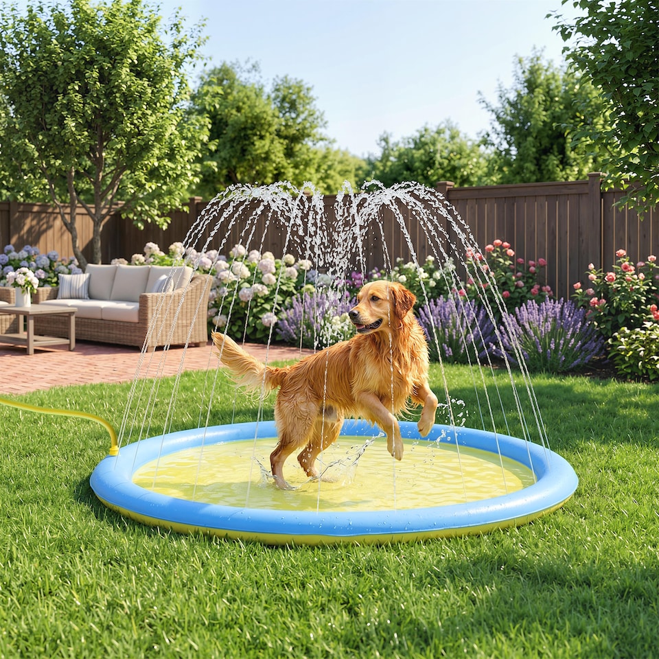 image 1 of PawHut 170cm Splash Pad Sprinkler for Pets Dog Pool Non-slip Outdoor Yellow