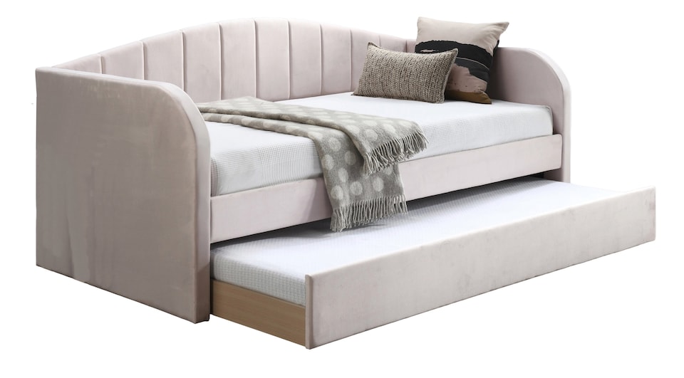 image 1 of Pink Day Bed,Sofabed,Guest Trundle Fabric Upholstered Velour, Bed Frame | Pink | Single