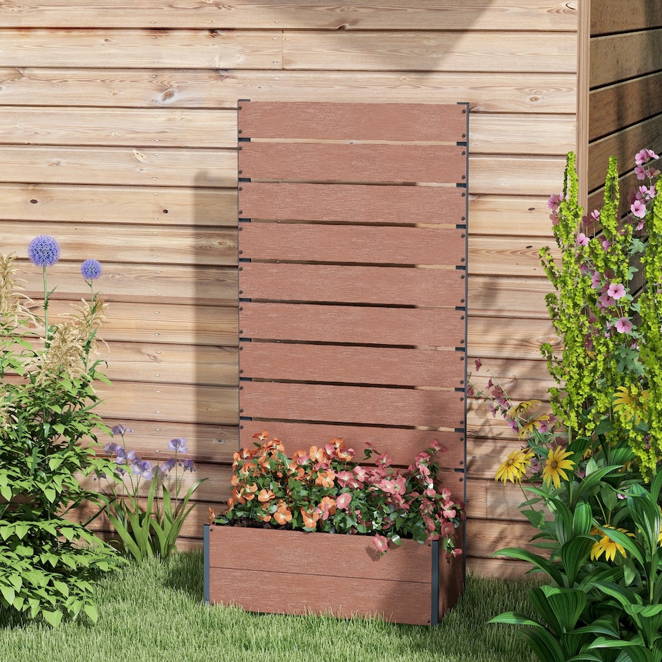 image 1 of Outsunny Raised Garden Bed with Trellis and Drainage Hole, Planter Box Grey