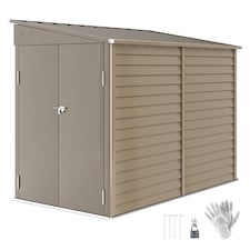 Outsunny 5 x 9ft Galvanised Metal Garden Shed with Foundation Kit, Outdoor Leanto Shed, Tool Storage House with Lockable Doors, Gloves and 2 Air Vents for Patio, Garden, Brown | Brown | 143W x 270D x 202H cm