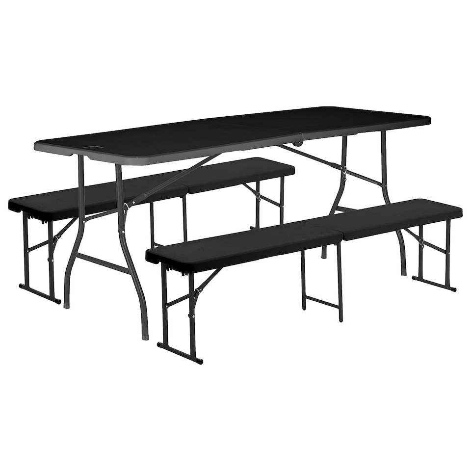image 1 of Harbour Housewares Folding Camping Picnic Table & Bench Set - 180cm (6ft) - Black | Black | Black