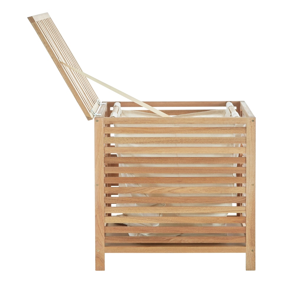 image 1 of Walnut Wood Laundry Hamper Brown