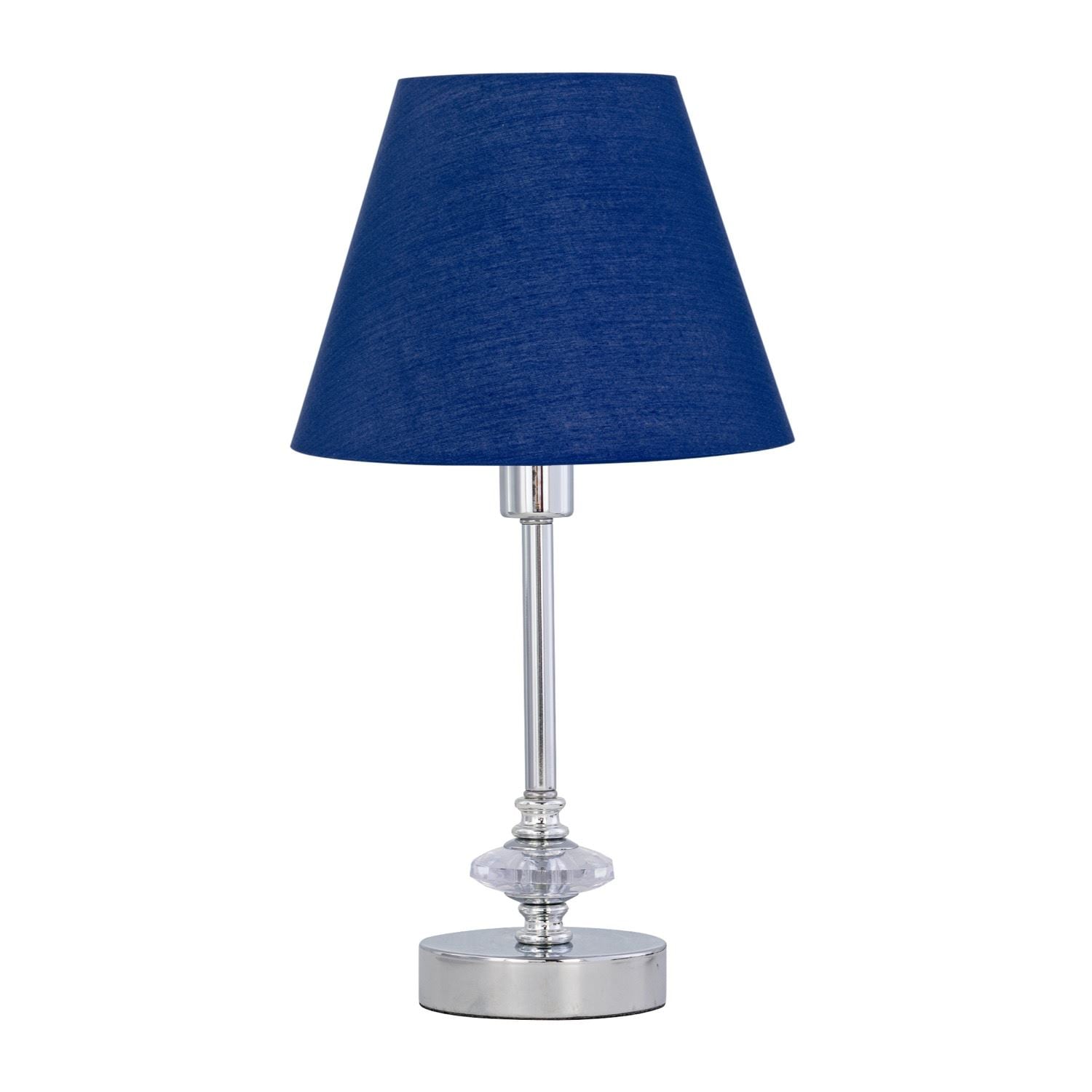 First Choice Lighting Chrome Jewelled Table Lamp with Navy Blue Shade in Silver