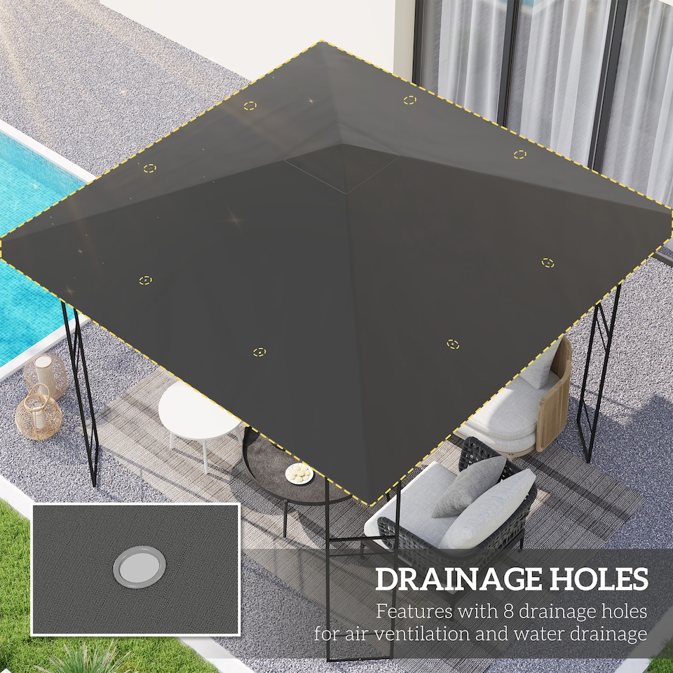 image 1 of Outsunny 3 x 3(m) Gazebo Canopy Replacement Cover with Drain Holes, Grey