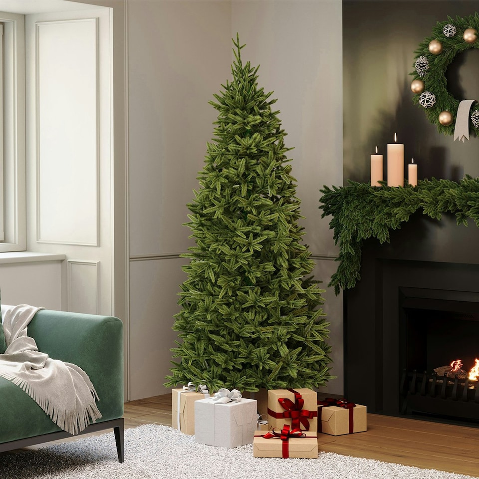 image 1 of Charles Bentley Luxury 7ft Slimline Faux Nordic Spruce Hinged Christmas Tree Green
