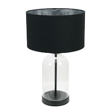 ValueLights Jessy Glass Black Table Lamp Black Chrome Inner Shade & Bulb | Clear