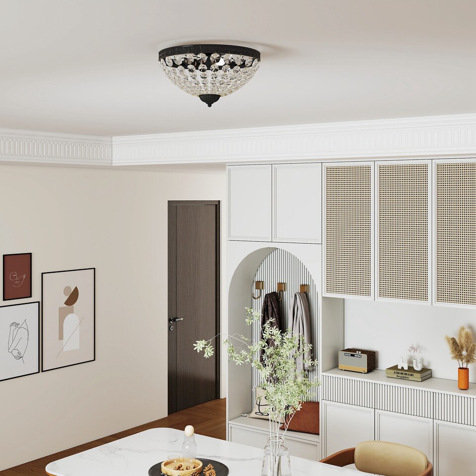 image 1 of HOMCOM Crystal Chandelier Ceiling Light with 168 Octagonal Beads, Vintage 2-Light Flush Mount Ceiling Light for Living Room, Bedroom, Hallway, Dining Room, Black | Black