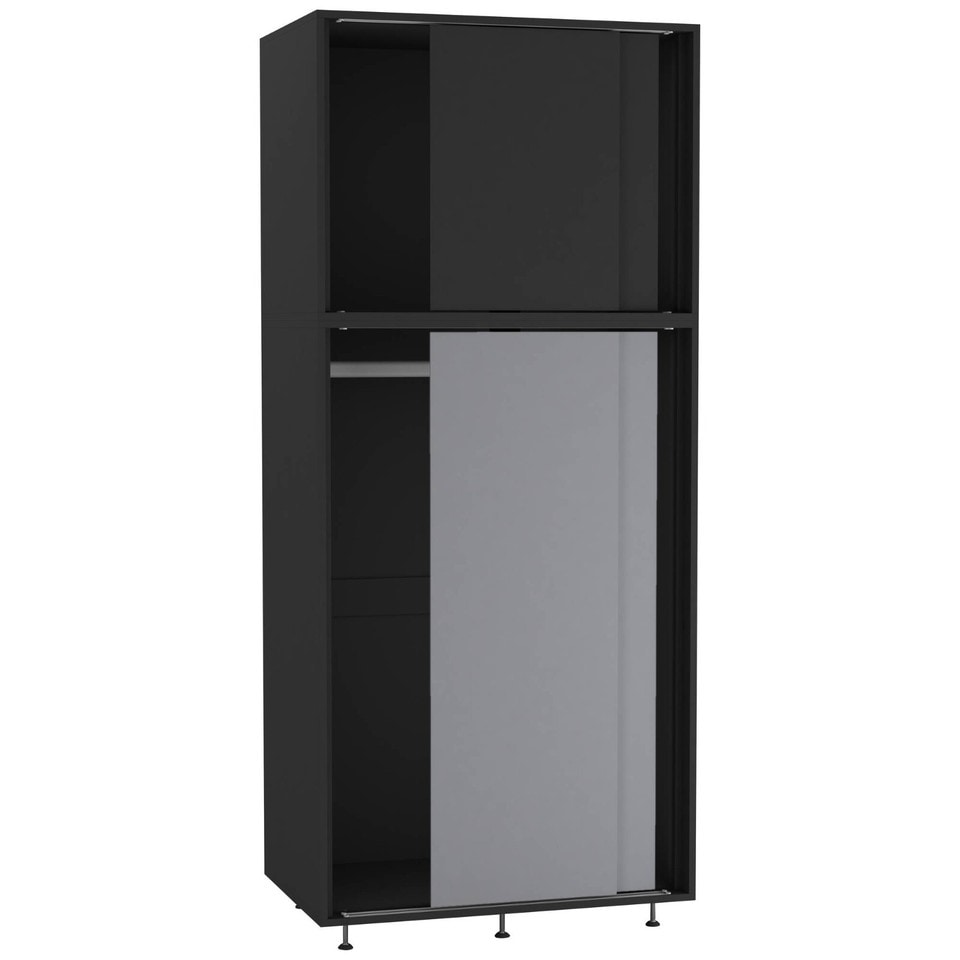 image 1 of 180cm 4 Sliding Doors Wardrobe Bedroom Storage Closet Hanging Rail Cupboard Unit | Multi | Black with Grey Doors | 1