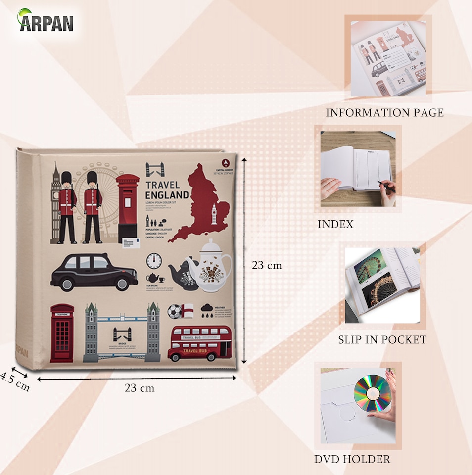 image 1 of ARPAN Photo Album for 200 Photos 6x4" (10x15cm) – Slip In Memo Album with Writing Space & Index Pages – Picture Storage Album for Family, Wedding & Travel Memories