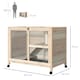 image 4 of PawHut Rabbit Hutch, Bunny Cage 2 Layers with Wheels & Open Roof, Natural