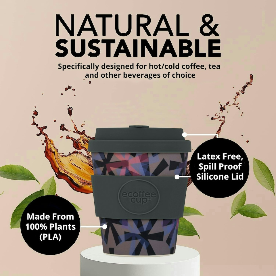 image 1 of Ecoffee Cup 8oz 240ml Reusable Eco-Friendly 100% Plant Based Coffee Cup with Silicone Lid & Sleeve - Melamine Free Travel Mug N/A | Dunning Kruger
