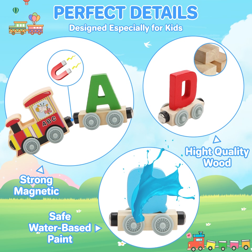 image 1 of A to Z Wooden Alphabet Train Set for Toddlers