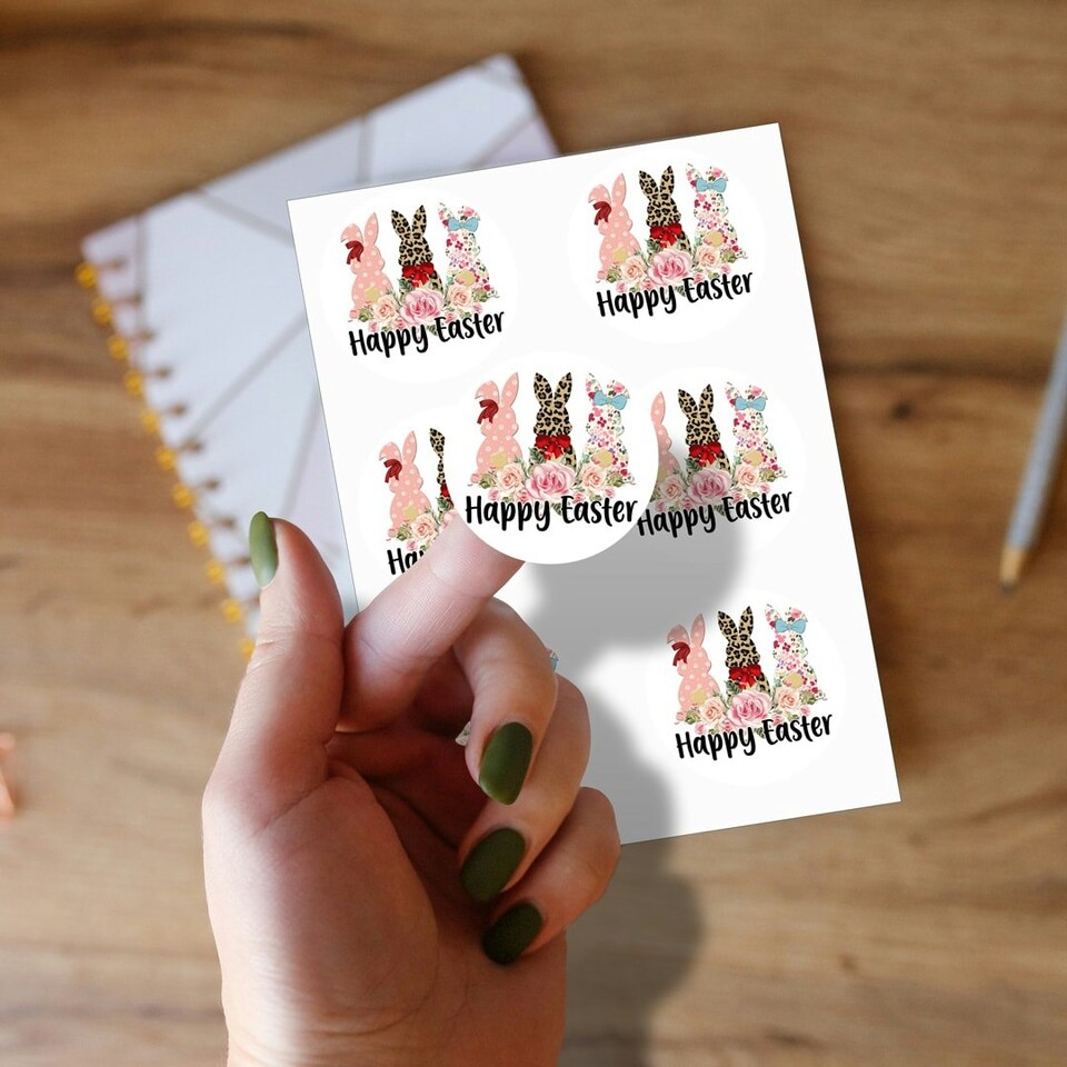 image 1 of Happy Easter Round Stickers 88mm - Sheet of 6