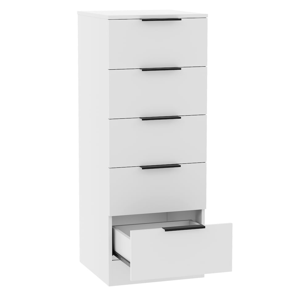 image 1 of Vida Designs Trega 5 Drawer Narrow Chest of Drawers Bedroom Storage Unit, (H) 90cm x (W) 34.5cm x (D) 36cm, White