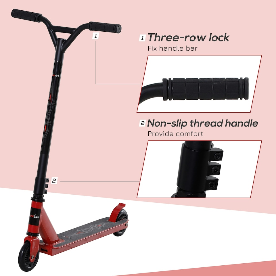 image 1 of HOMCOM Stunt Scooter Complete Trick Scooters Kick Scooters Teenagers Red