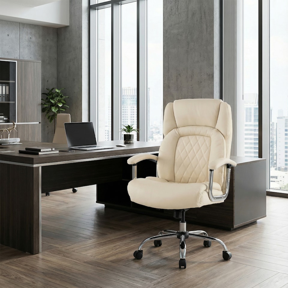 image 1 of COSTWAY 227kg Leather Office Chair Adjustable Big & Tall Executive Chair-Beige