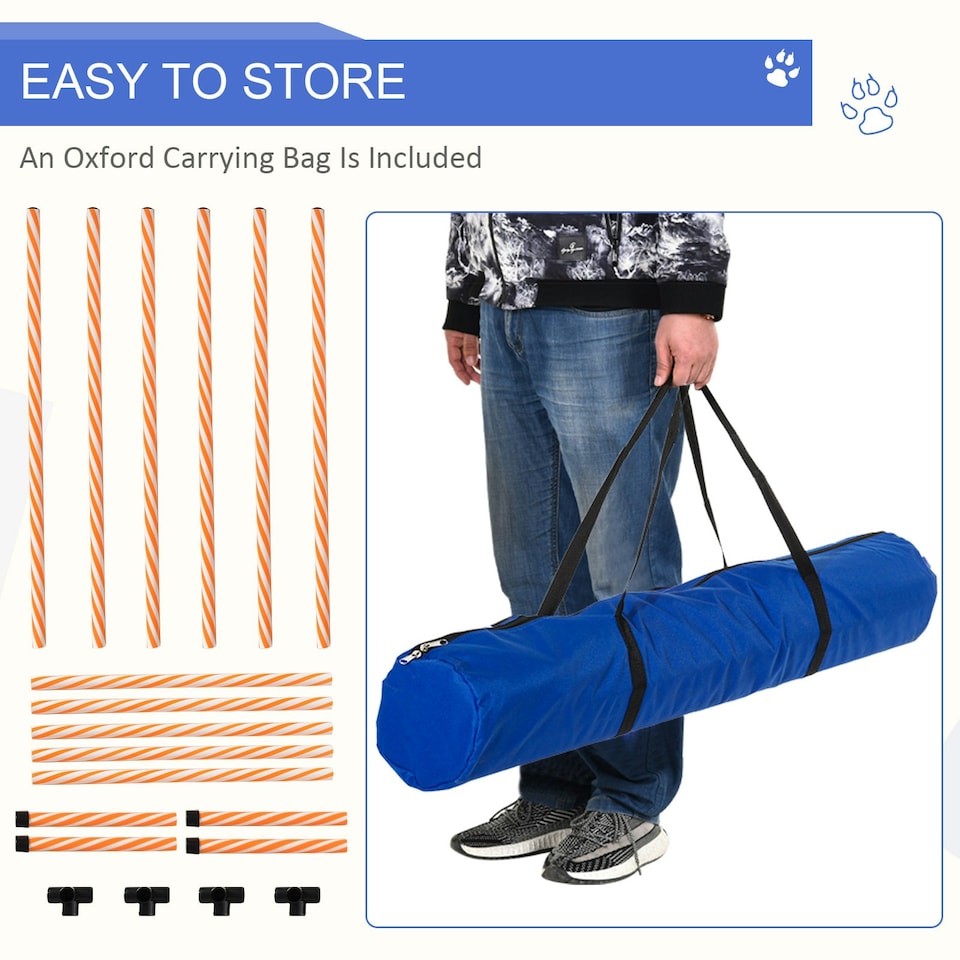 image 1 of PawHut Dog Agility Weave Poles Training Obstacle Course Set with Whistle