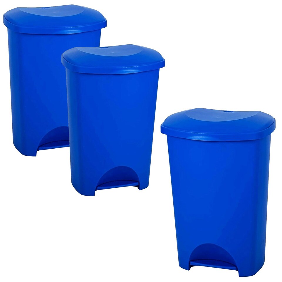 image 1 of 2 x 50L Blue Hard Wearing Home Office Plastic Waste Rubbish Bin With Lid Blue