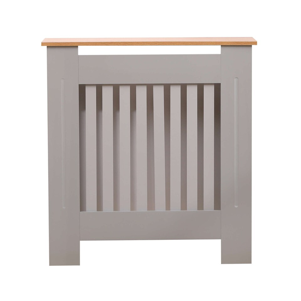 image 1 of Small Grey Wooden Slatted Grill Radiator Cover MDF Cabinet