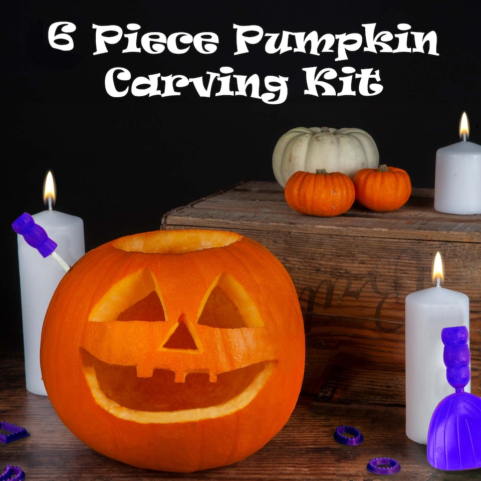 image 1 of VFM e-Store 6-Piece Halloween Pumpkin Carving Set - Carver, Scoop, 4 Cutting Shapes