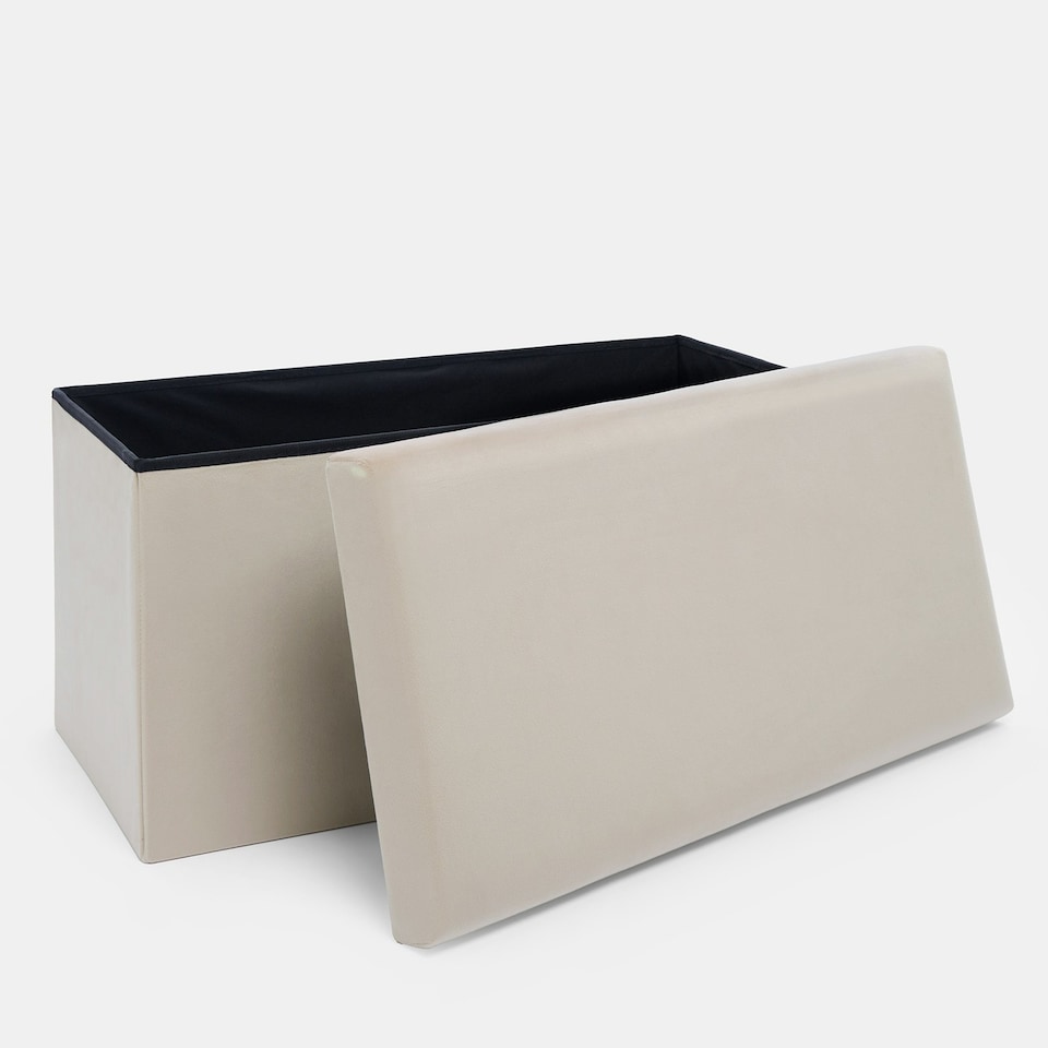image 1 of OHS Matte Velvet Soft Long Rectangle Foldable Footstool Seat Storage Organiser Ottoman Cream | Natural