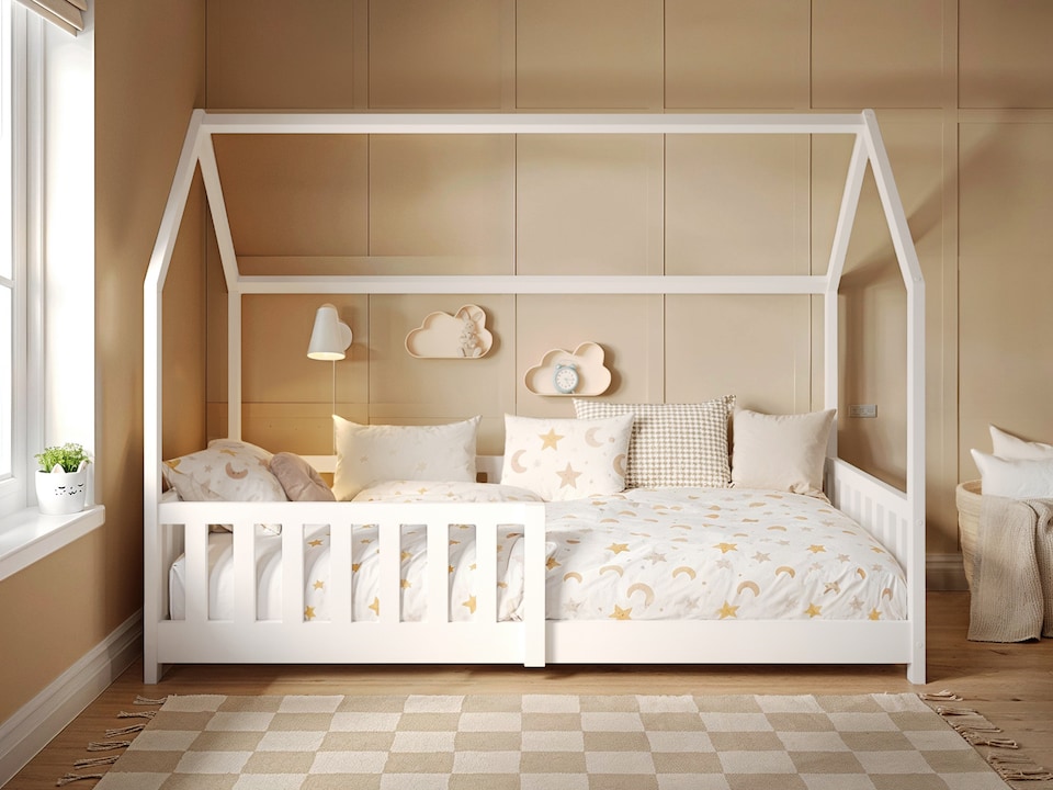 image 1 of Flair Explorer Play House Floor Bed with Rails White Wooden