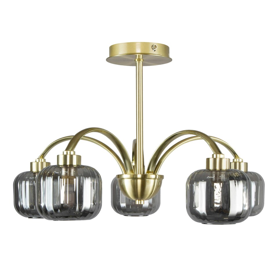 image 1 of BHS Lyna 5 Light Flush Ceiling Light, Brass
