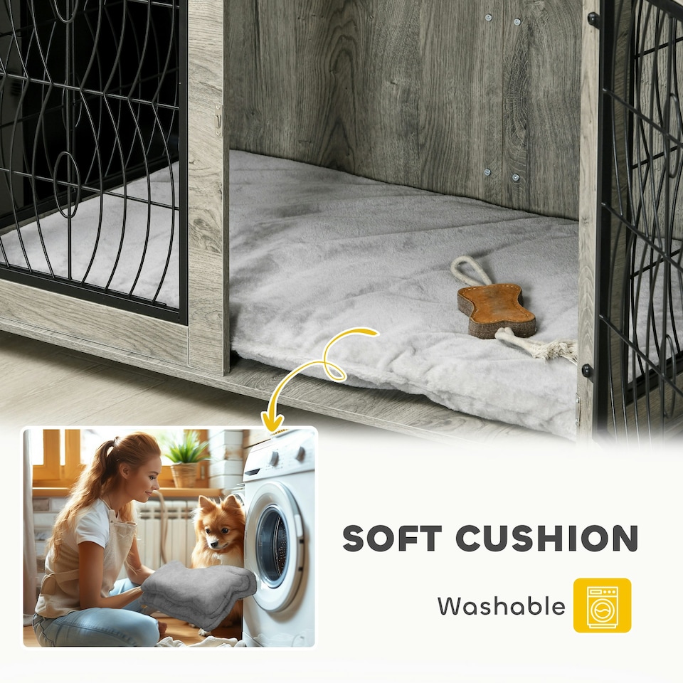 image 1 of PawHut Dog Crate Furniture, End Table for Extra Large Dogs w/ Cushion