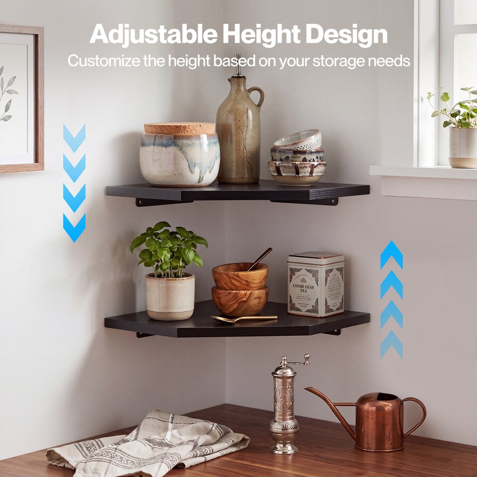 image 1 of Levede 2 Pack Wooden Floating Corner Shelves with Cable Cut Out