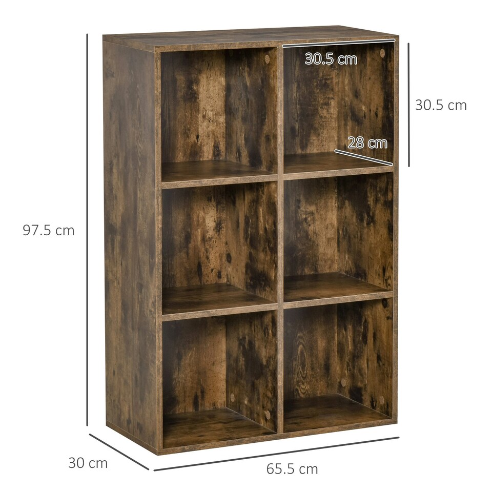 image 1 of HOMCOM Cubic Cabinet Bookcase Storage Shelves for Home Office, Rustic Brown
