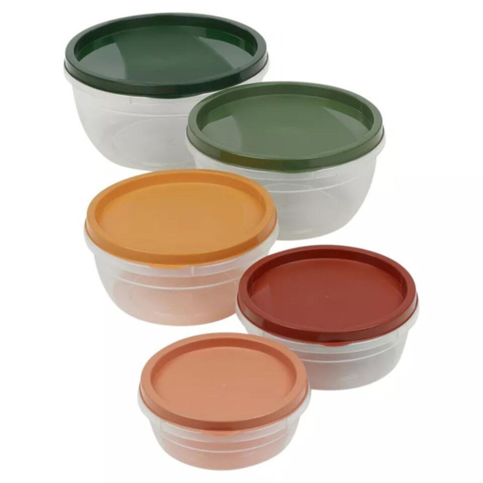 image 1 of 5Pcs Plastic Food Storage Containers & Airtight Lids Microwave Freezer Safe Sets | Multi | Multicoloured | 5Pc Rectangle Set