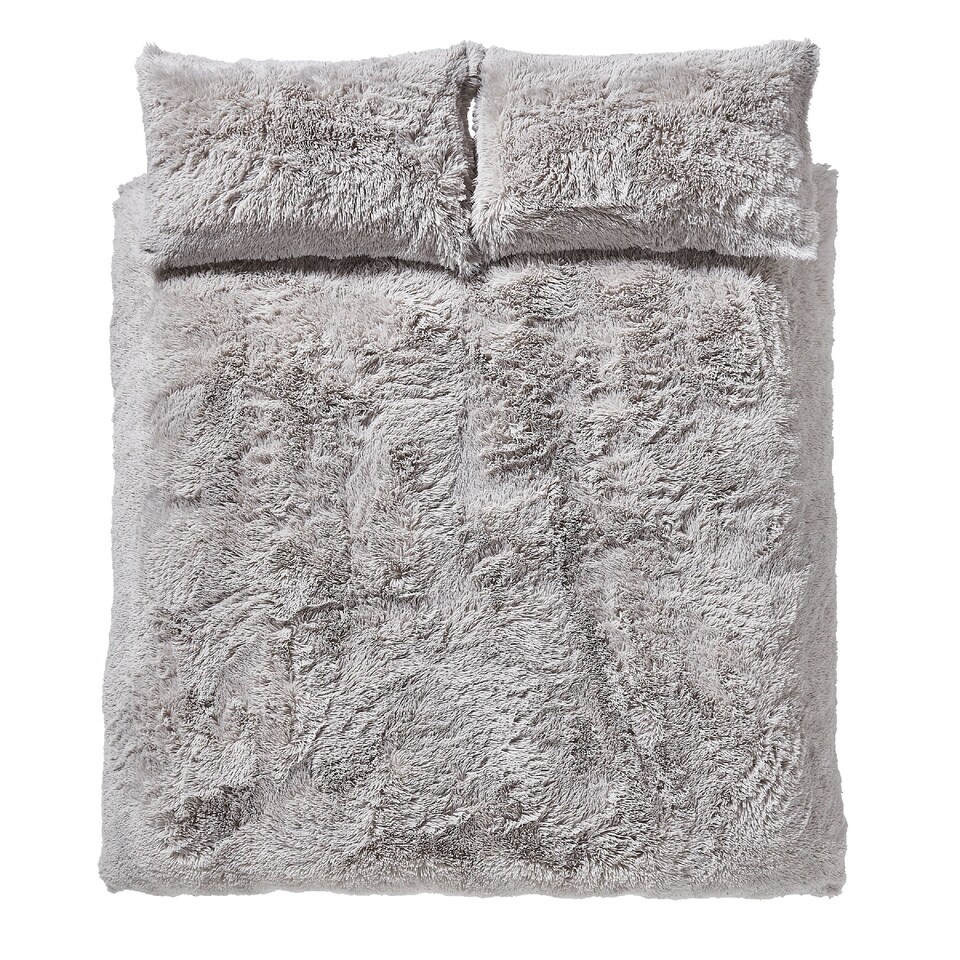 image 1 of Cuddly Deep Pile Faux Fur Duvet Cover Set | Silver | Silver Grey | Single