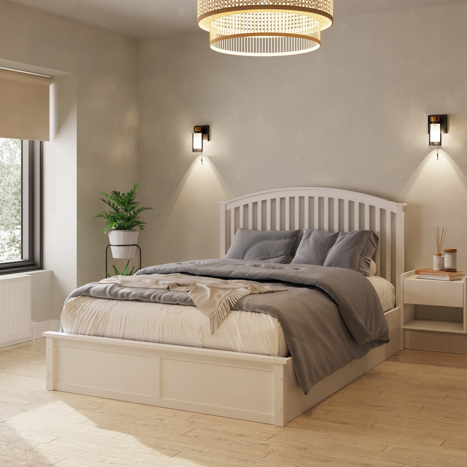 image 1 of Madrid Wooden Ottoman Storage Bed King White | White | White