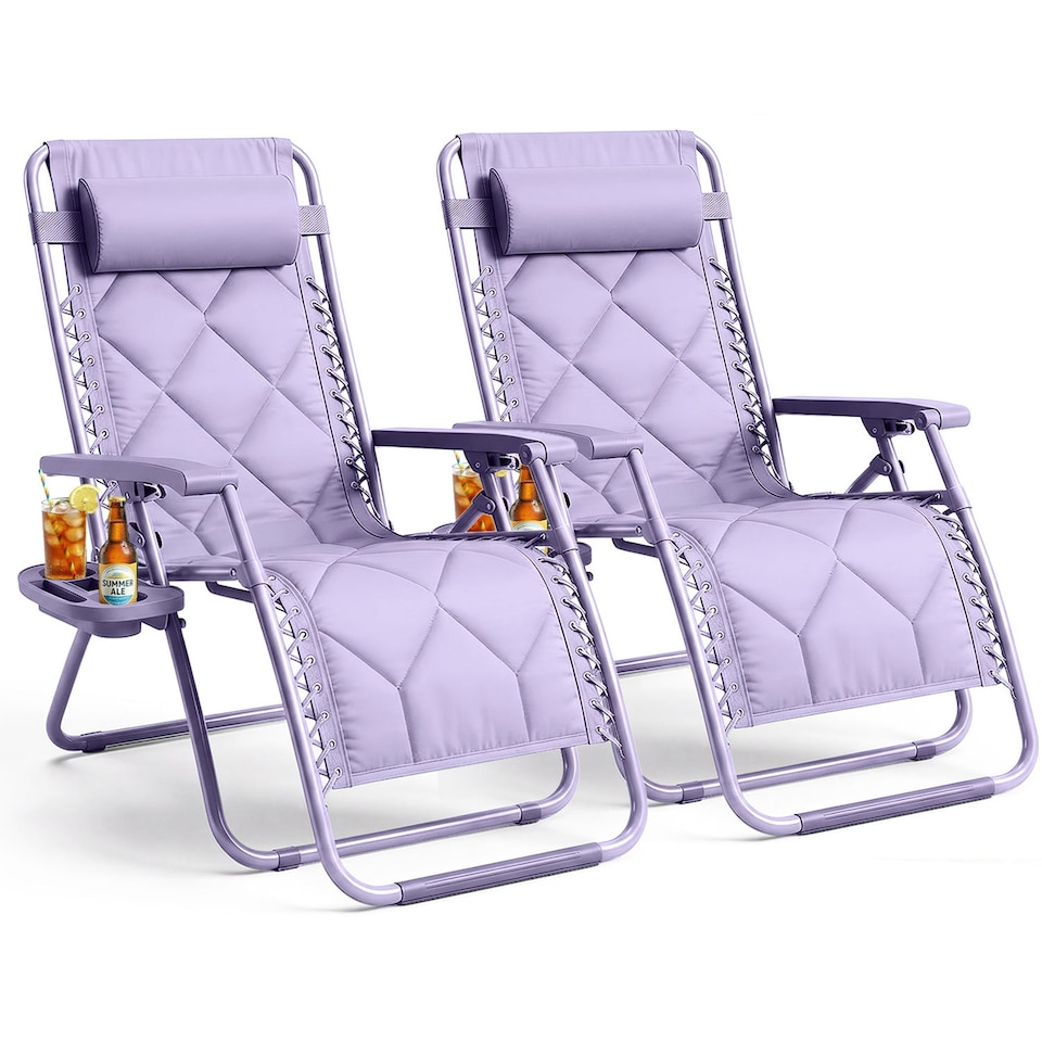 image 1 of Keplin Quilted Zero Gravity Chairs Set of 2 Reclining Garden Sun Loungers