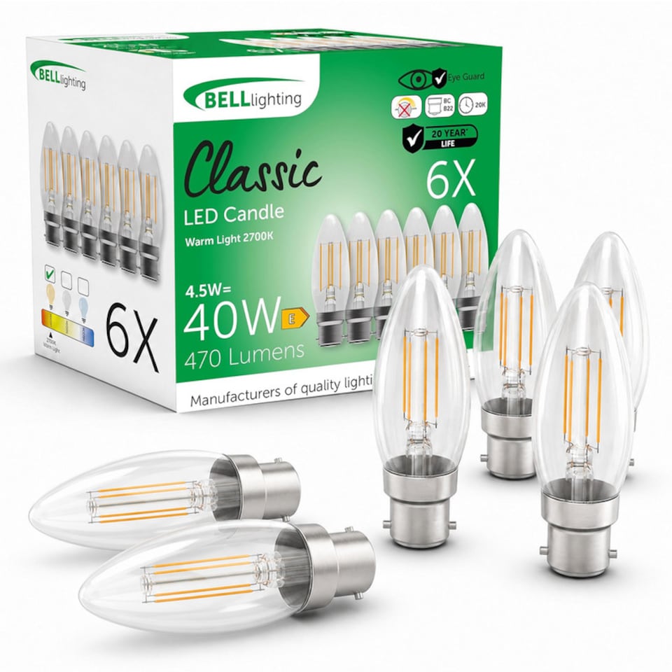 image 1 of BELL Lighting B22 LED Filament Candle Warm White 2700K 4.5W Energy Saving