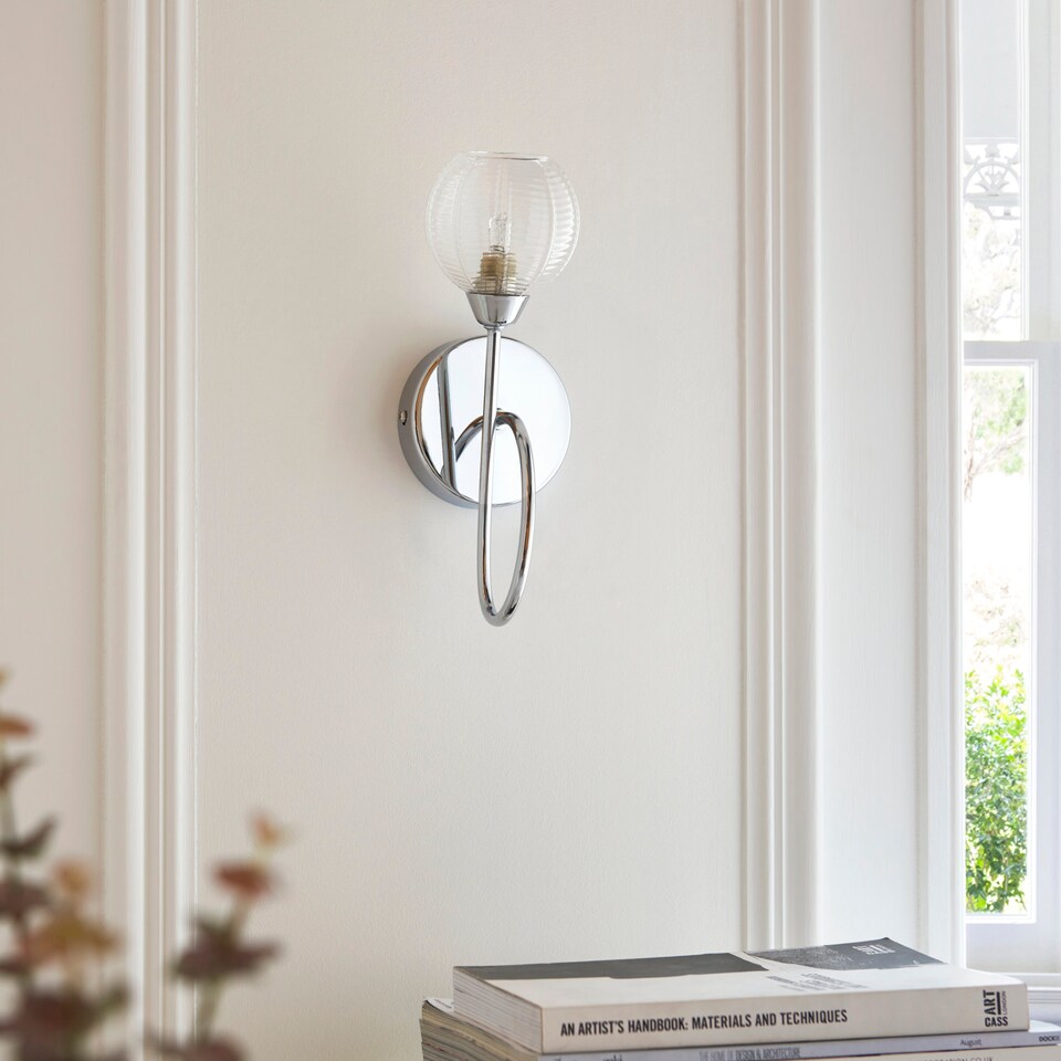 image 1 of Tatton - Chrome with Ribbed Glass Wall Lamp
