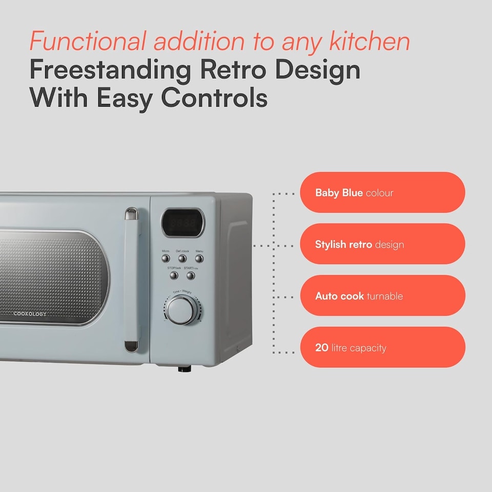 image 1 of Cookology Retro Microwave 800W Freestanding 20L - RETDD20BB Baby Blue