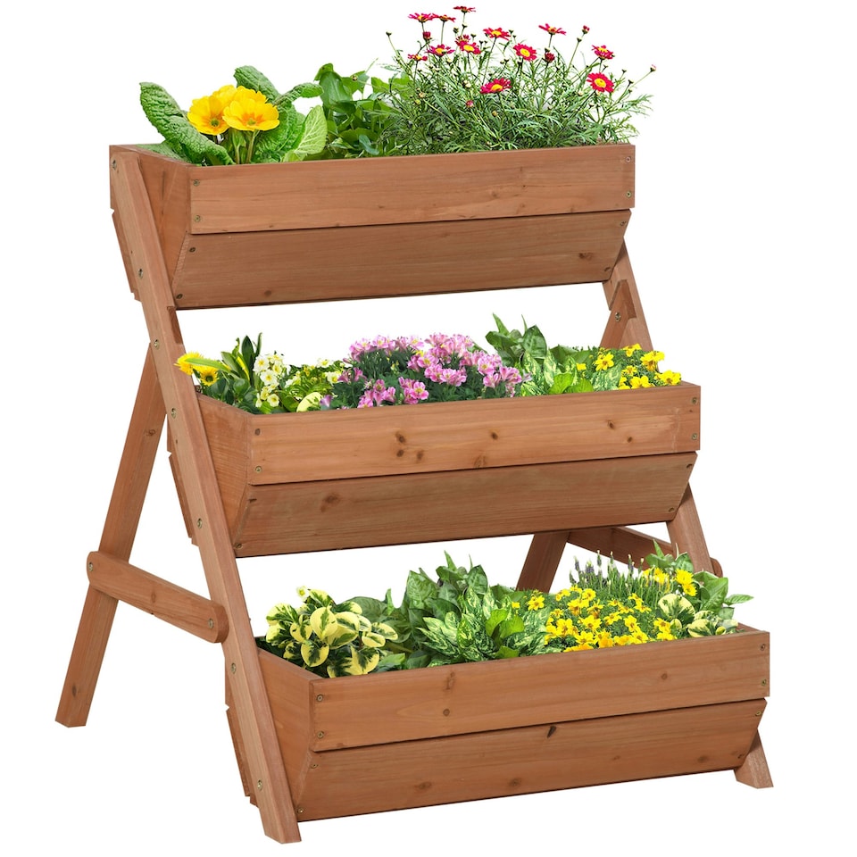 image 1 of Outsunny 3 Tier Raised Garden Bed Wooden Elevated Planter Box Kit, Brown