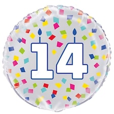 Rainbow Confetti Birthday Age 14 Round Foil Helium Balloon 46cm / 18 in