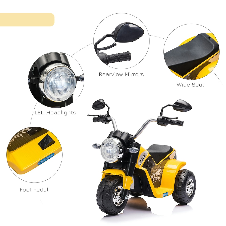 image 1 of HOMCOM Kids 6V Electric Motorcycle Ride-On Toy Battery 18 - 36 Months Yellow