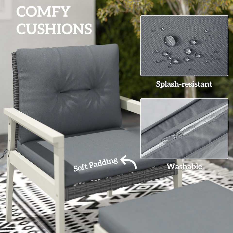 image 1 of Outsunny 5-Pieces Rattan Patio set with Acacia Wood Top Coffee Table | Grey | Grey | 1