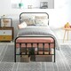 image 2 of HOMCOM 3ft Metal Single Platform Bed Frame w/ Underbed Storage Headboard Black