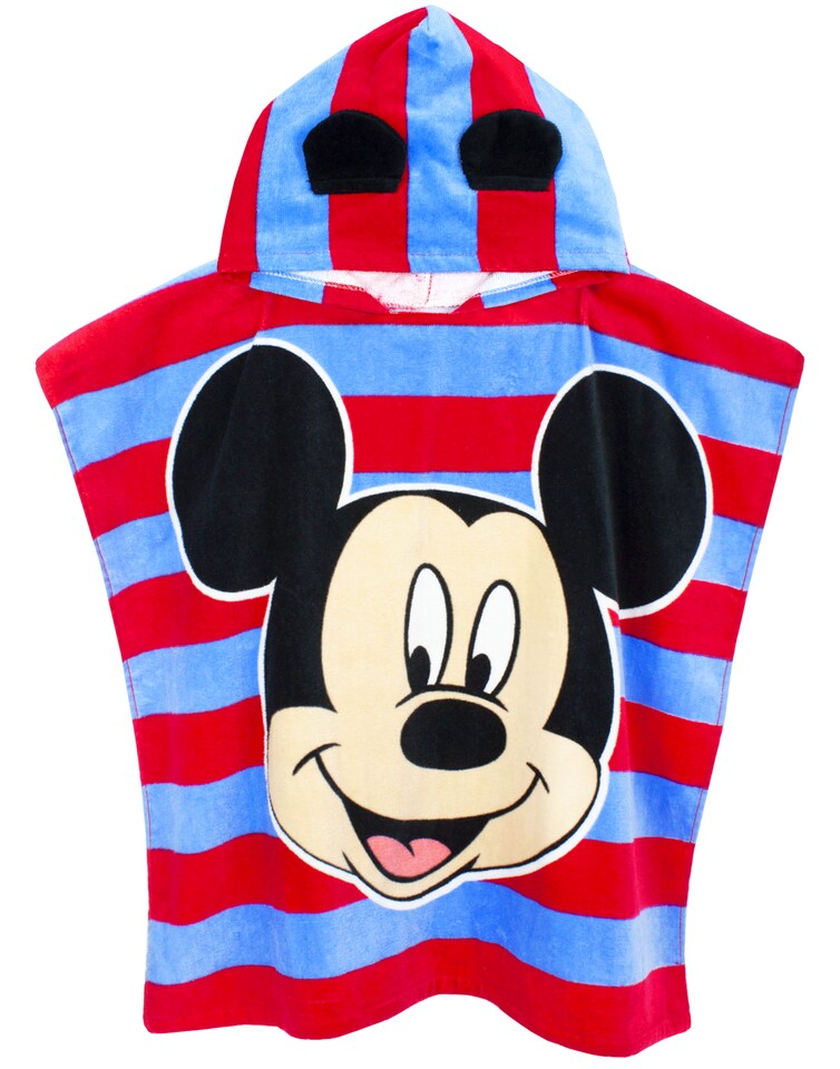 image 1 of Disney Mickey Mouse 3D Ears Poncho Towel for Kids | One Size Hooded Bath Towelling for Girls and Boys | Beach Swim Cover Up for Children and Toddlers Blue
