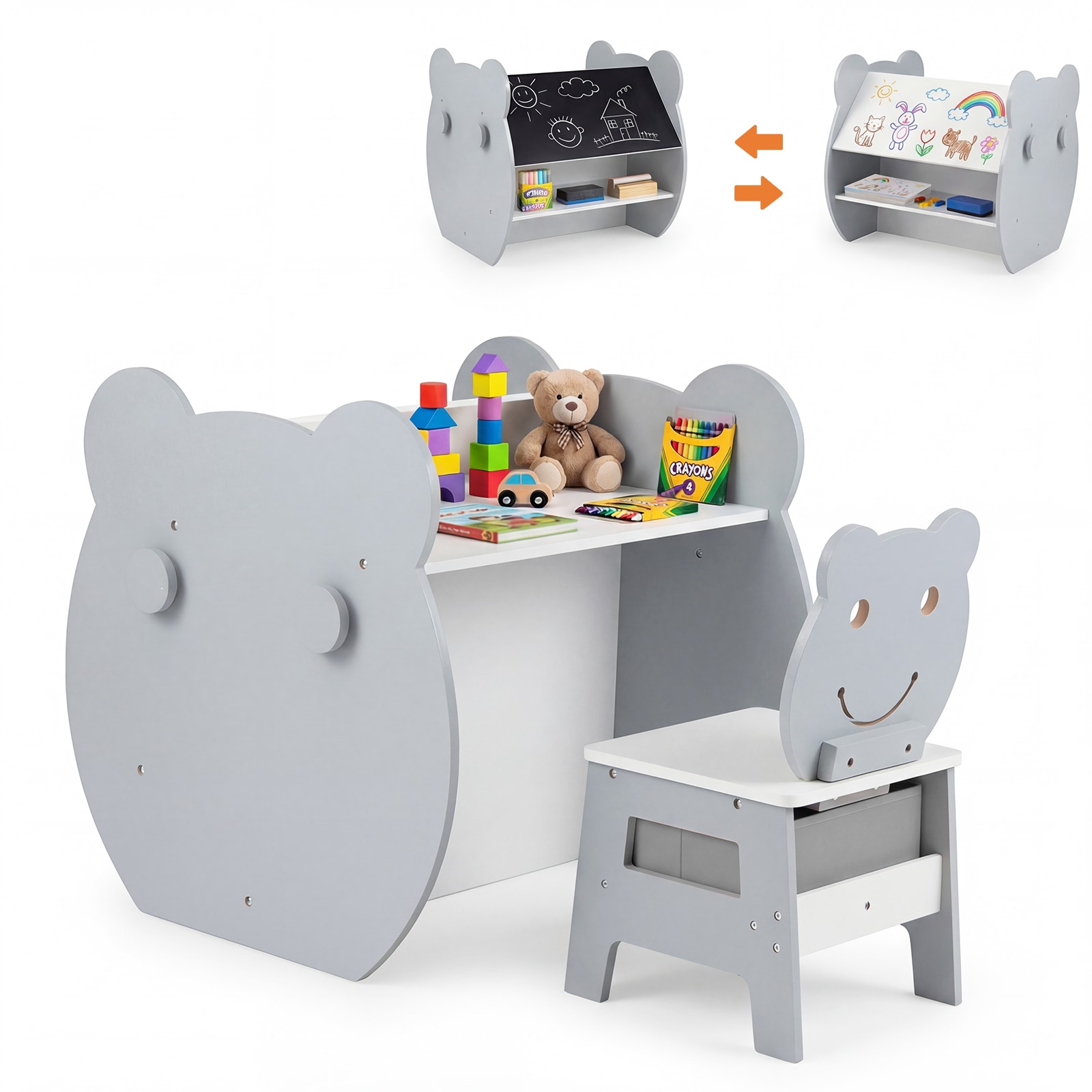 COSTWAY Kidsâ Art Table & Chair 3-in-1 Toddler Activity Table w/ Storage