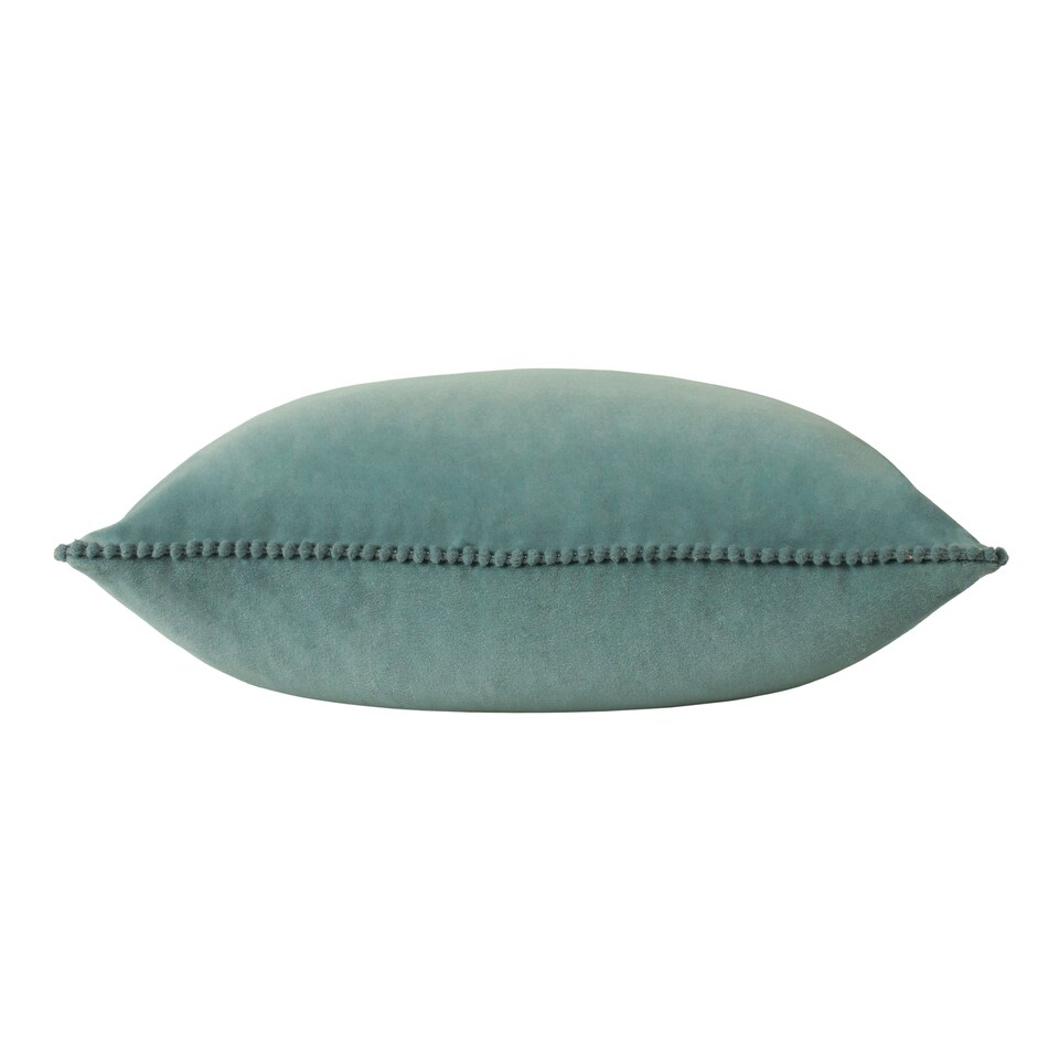 image 1 of Furn Cosmo Velvet Pom-Pom Cushion, Blue, 30 x 50cm