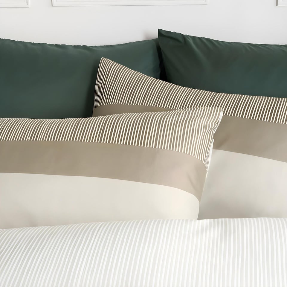 image 1 of OHS Multi Stripe Bedding Set Microfibre Duvet Cover with Pillowcase | Green | Sage | Double